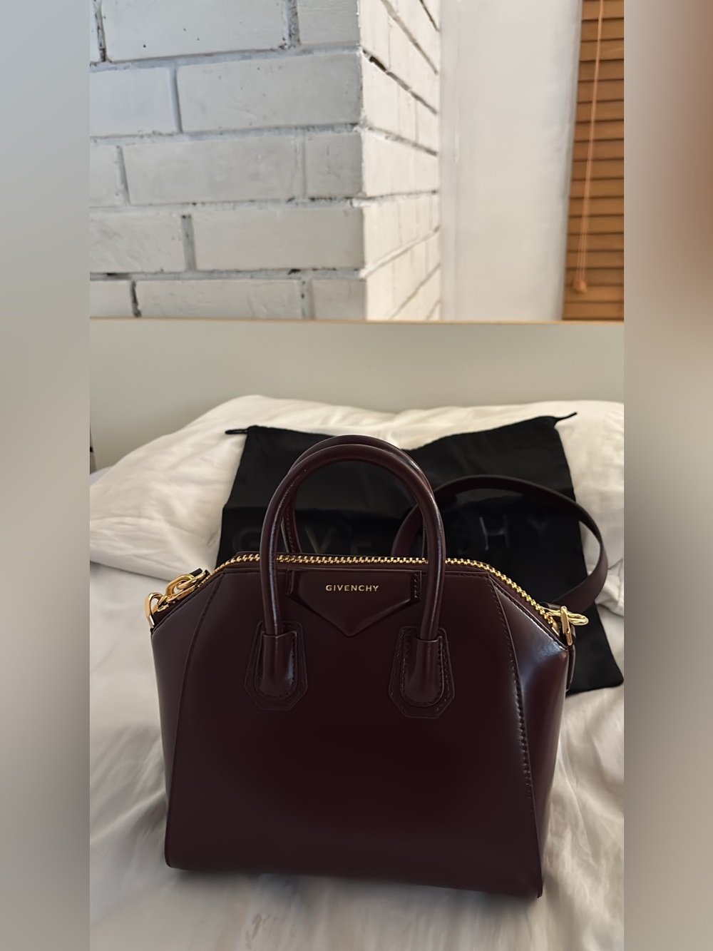 Givenchy Mini Antigona Top-Handle Bag in Burgundy